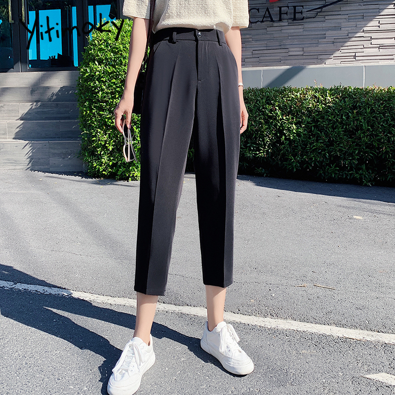 Suit Pants Woman High Waist Office Lady Solid Harem Women Trousers Black Beige Korean Clothing 220325