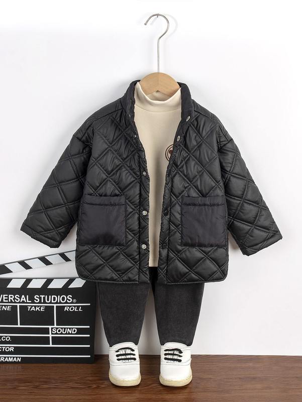 Toddler Boys 1pc Dual Pocket Drop Shoulder Quilted Coat SHE
