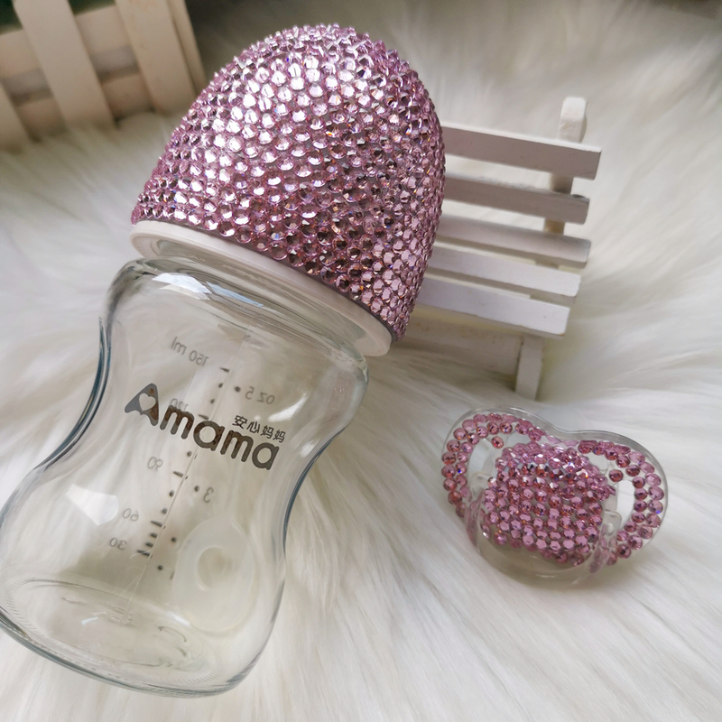 Dollbling Handmade Pink Crystal Baby Bottle Glam Pacifier Milk Feeding 1st Birthday Party Show born Niece Daugther Gifts 220414