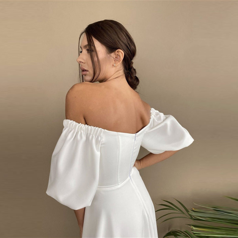 Churses Sexy Slash Neck Backless Midi Dress Autumn Elegant Puff Half Sleeve A-Line Long Party Dresses For Women 220509