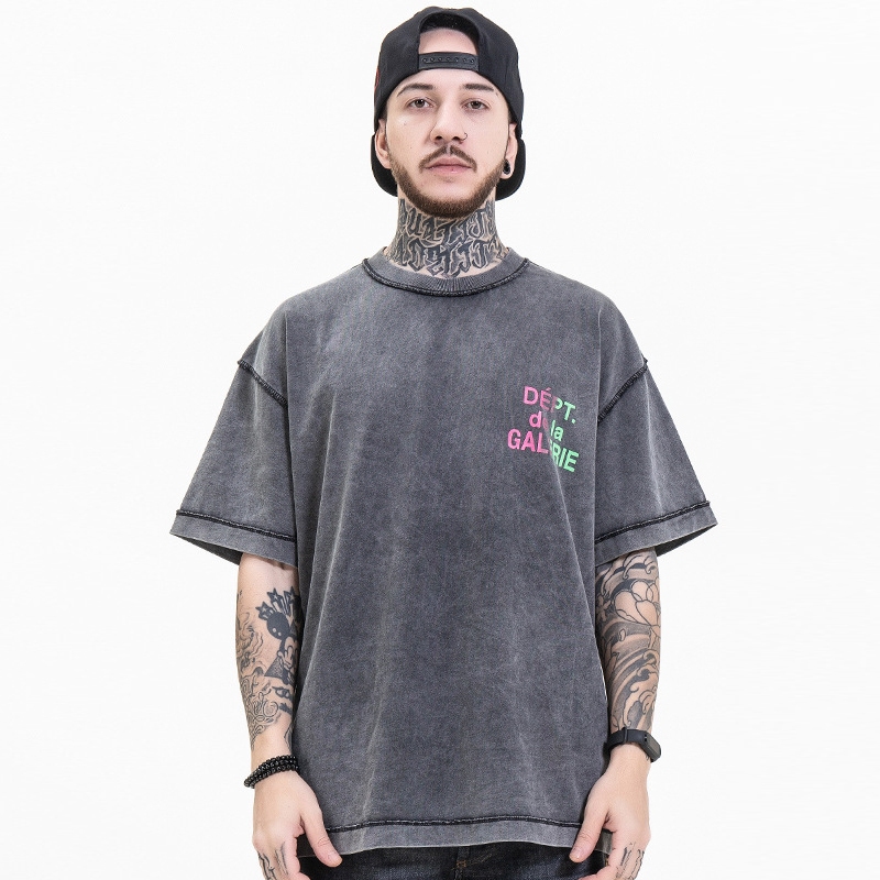 GTDOM Men Fashion Cards Hyun Chae Gradual Change Print Short Sleeve T-Shirt Summer Wash Worn Out Spacious 220427
