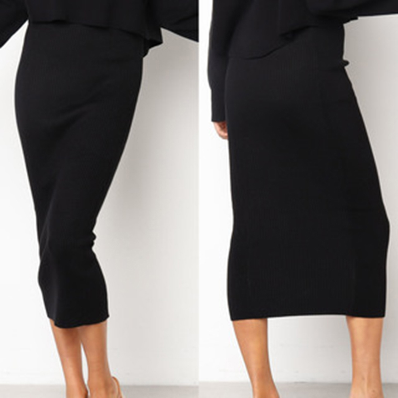 Women Knitted Bodycon Long Skirt Fashion Sexy Black White High Waist Pencil Skirts Female Elastic Club Wear 220317