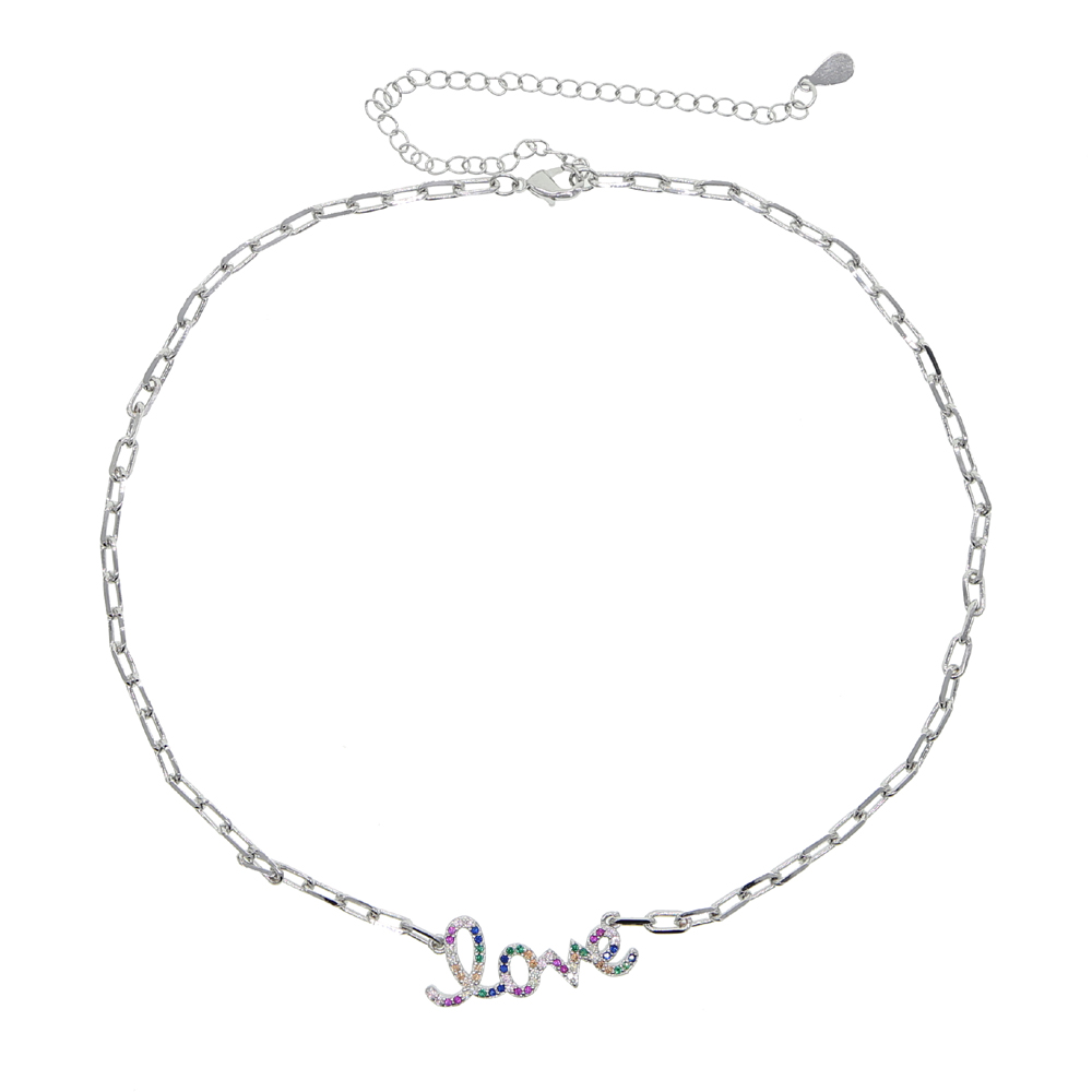 New Trend Link Chain Letter Love Charm Pendant Necklace for Hip Hop Women Jewelry with Cz Paved Wholesale Initial Name Jewelrys