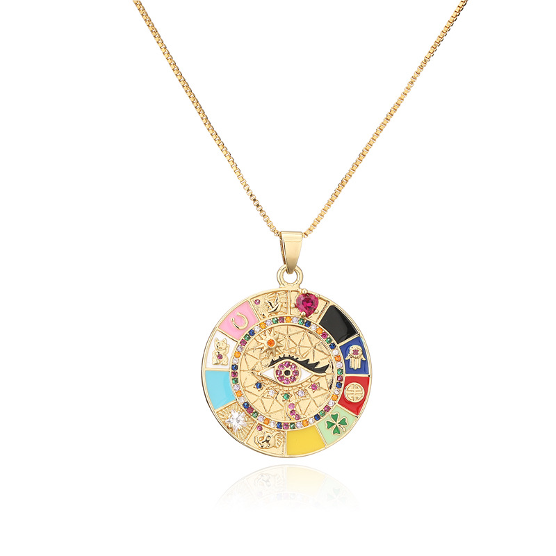 Fashion Bohemian Style Colorful Enameled Copper Pendant Neckalce Zirconia Eye Necklaces Jewelry