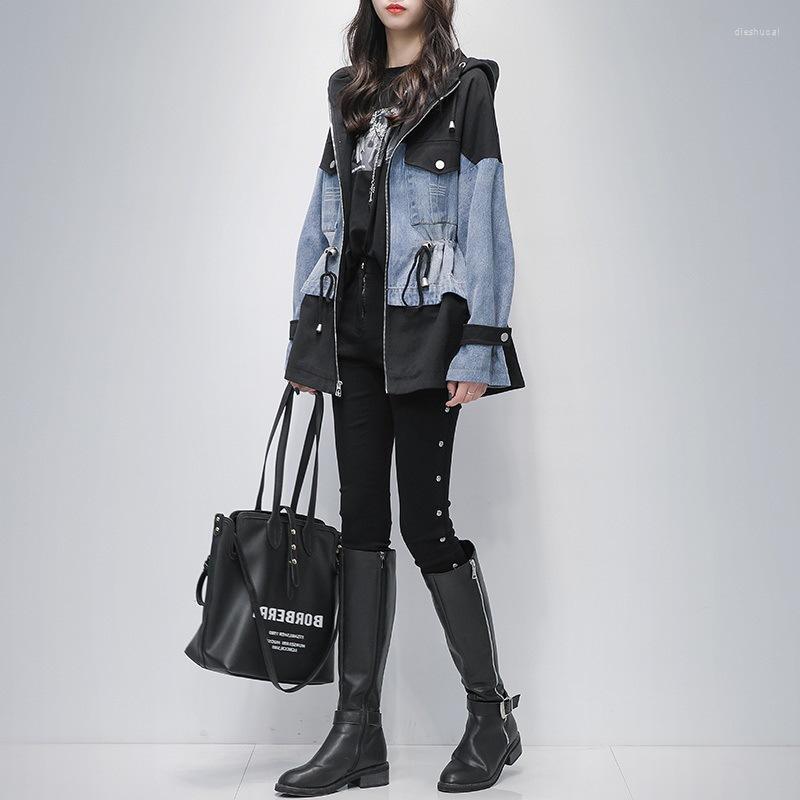 Women's Jackets 2022Windbreaker Denim Jacket Mid-length Autumn Spring Korean Loose Stitching Hooded Casual Women Jean Coat, Black
Women's Jackets 2022Windbreaker Denim Jacket Mid-length Autumn Spring Korean Loose Stitching Hooded Casual Women Jean Coat, Black