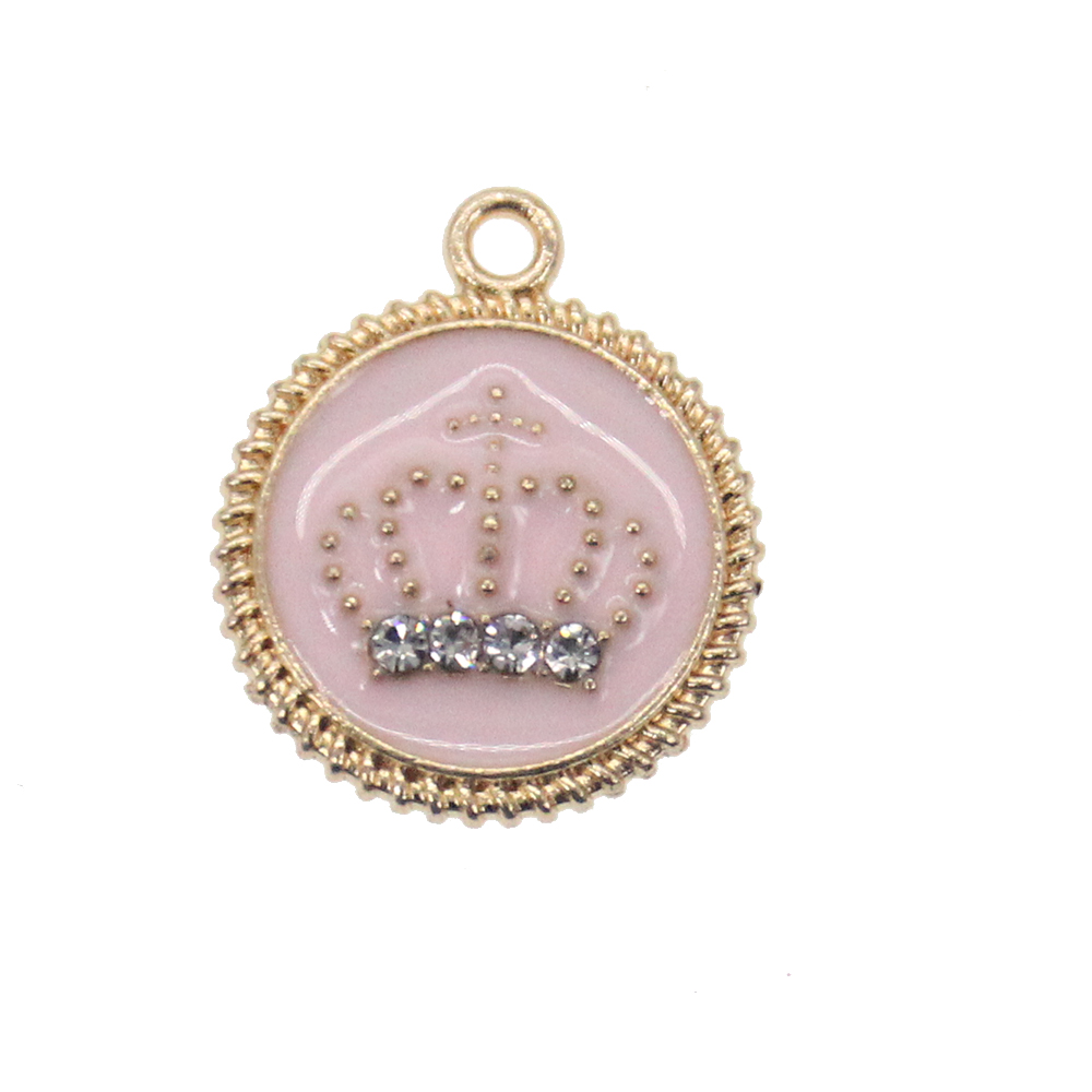 20pcs Cute Small Mix Color Silver /Gold Plated DIY Craft Charms For Kids Enamel Rhinestone Round Shape Crown Pendant Charm For Bracelet /Necklace Maki