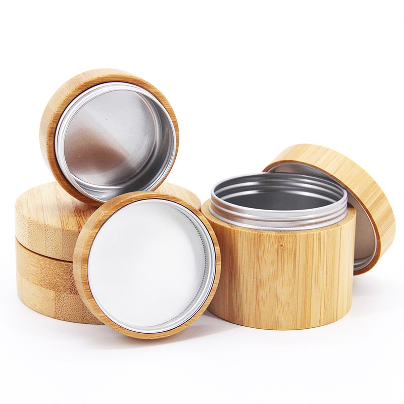 Natural Bamboo Cosmetic bottles face body Cream Jars Aluminium Inner 50g Storage Bottle Biodegradable