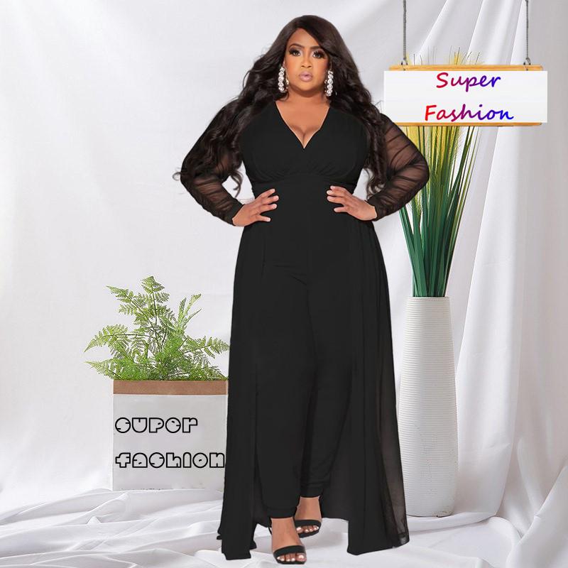 Women's Plus Size Tracksuits -4XL 2022 Fall Lady Suits Solid Color Mesh Long Sleeve V Neck Splicing Fashion Casual Women Clothing Two Piec, Black
Women's Plus Size Tracksuits -4XL 2022 Fall Lady Suits Solid Color Mesh Long Sleeve V Neck Splicing Fashion Casual Women Clothing Two Piec, Black