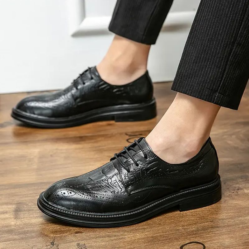 

Round Toe Oxford Shoes Men Shoes PU Leather Solid Color Classic Fashion Daily Professional Banquet Hollow Crocodile Pattern Casual British Style HM415, Clear