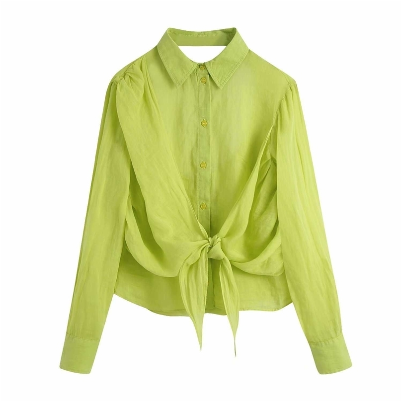 Fashion Women Backless Shirt with Knot Long Sleeves Blouse Casual Buttoned Top Chic Lady Shirts Woman Tops haut femme 210709, Yellow green
Fashion Women Backless Shirt with Knot Long Sleeves Blouse Casual Buttoned Top Chic Lady Shirts Woman Tops haut femme 210709, Yellow green