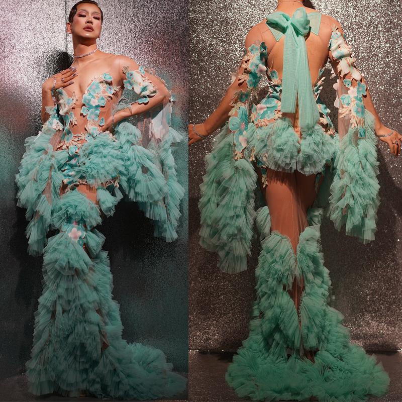 Stage Wear Green Long Sleeves Mesh Dress Sexy Floral Flowers Trail Birthday Party Outfit Singer Performane Costume XS4572Stage, As picture
Stage Wear Green Long Sleeves Mesh Dress Sexy Floral Flowers Trail Birthday Party Outfit Singer Performane Costume XS4572Stage, As picture