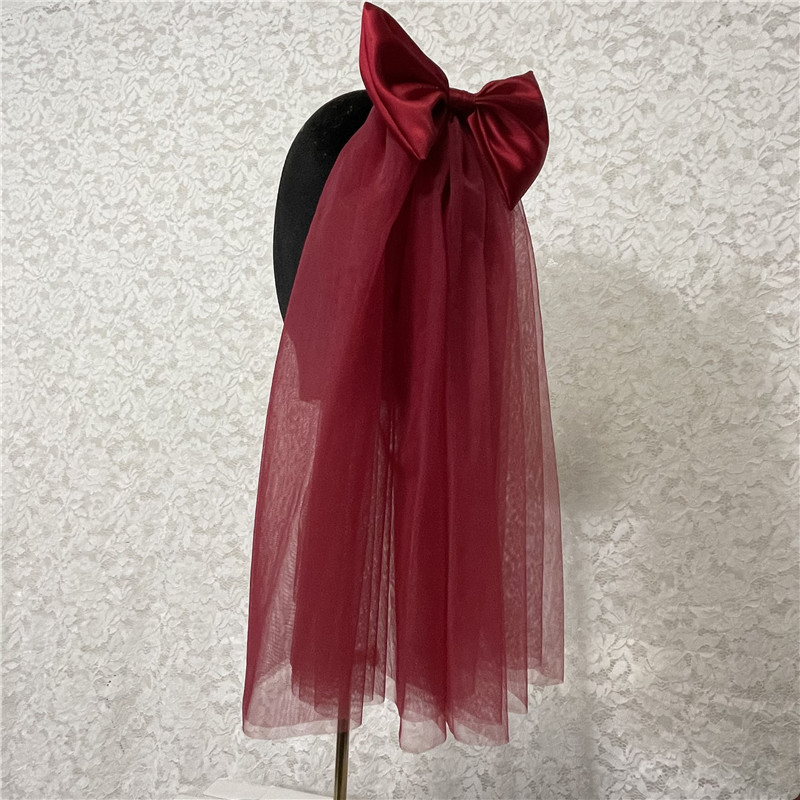 2022 New Arrival Burgundy Wedding Veils with Big Bow Bridal Headwear Accessories