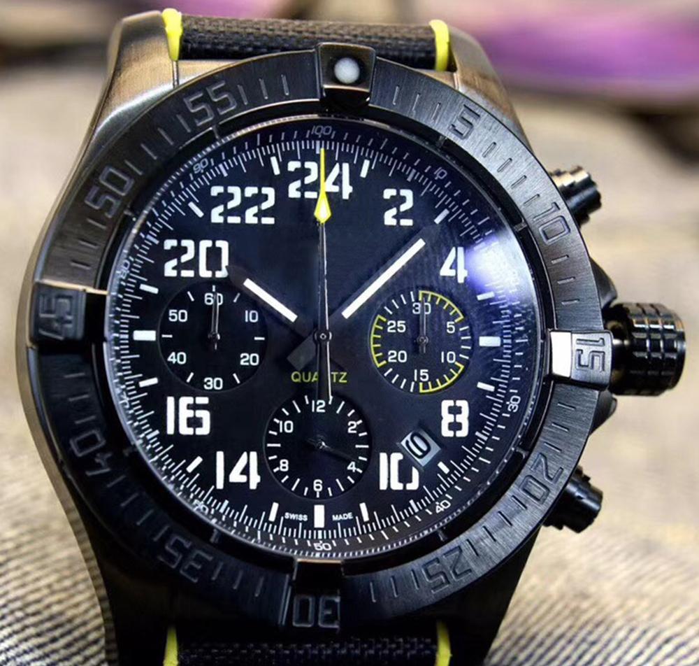 Watch 45mm quartz movement chronograph Black Dial 316L Premium Stainless Folding Clasp Mens Sport Watches