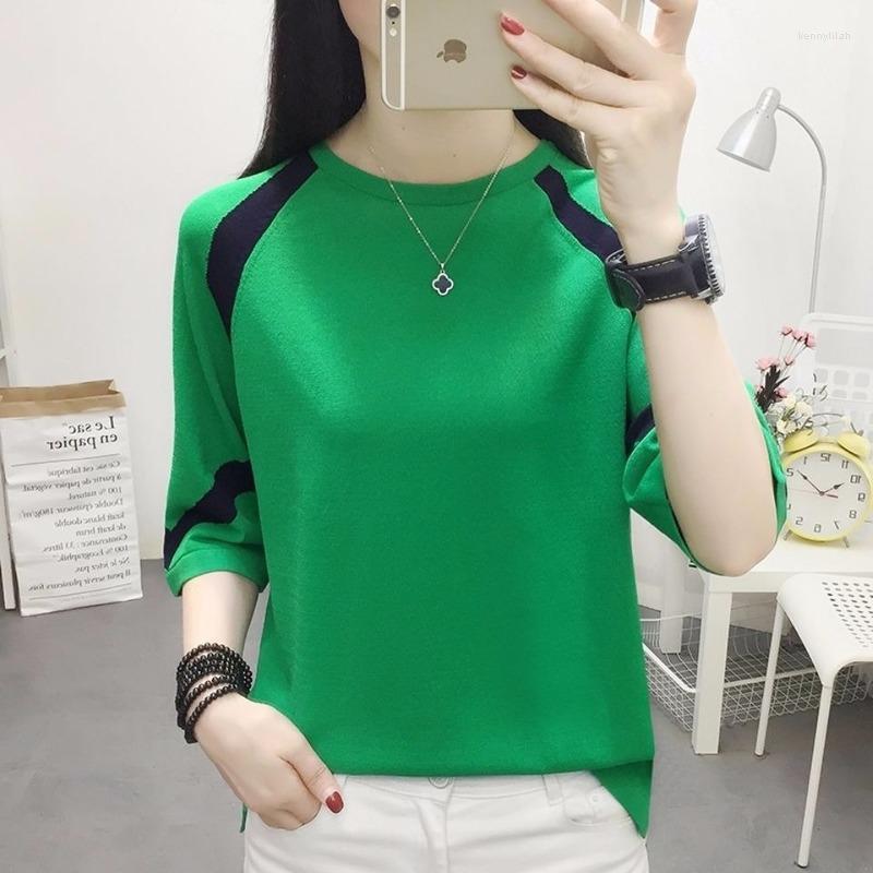 Three-quarter Sleeves Thin Knit Sweater Women Round Neck Striped Color Matching Hollow Bottom Pullover Female Spring Women's Sweaters Kenn22, Green
Three-quarter Sleeves Thin Knit Sweater Women Round Neck Striped Color Matching Hollow Bottom Pullover Female Spring Women's Sweaters Kenn22, Green