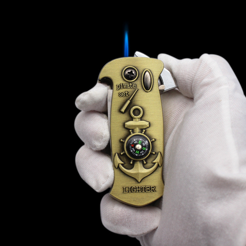 Creative Multifunctional Metal Knife Windproof Straight Jet Lighter Gas Inflatable Smoking Set Outdoor Tool Torch W260202