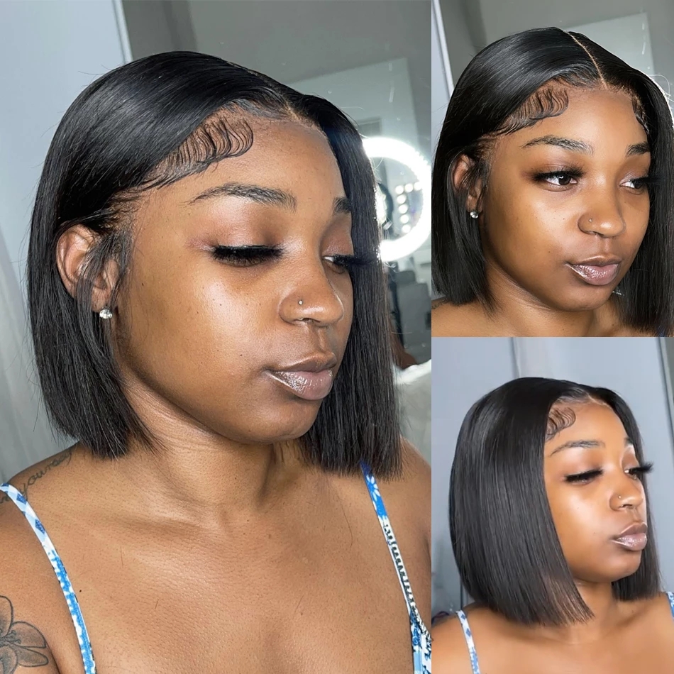 Free shipping Short Bob Straight Brazilian Wig 613 Blonde Lace Front Synthetic Wigs Silation Human Hair For Black Women