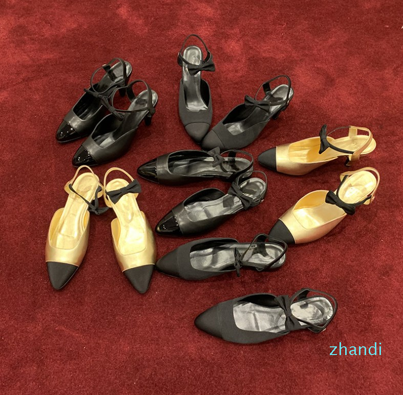 2022-Sandals Hardware Buckle Bowknot Pearl Accessories Hollow High Heel Retro Women's Shoes Elastic Band Details Ladies