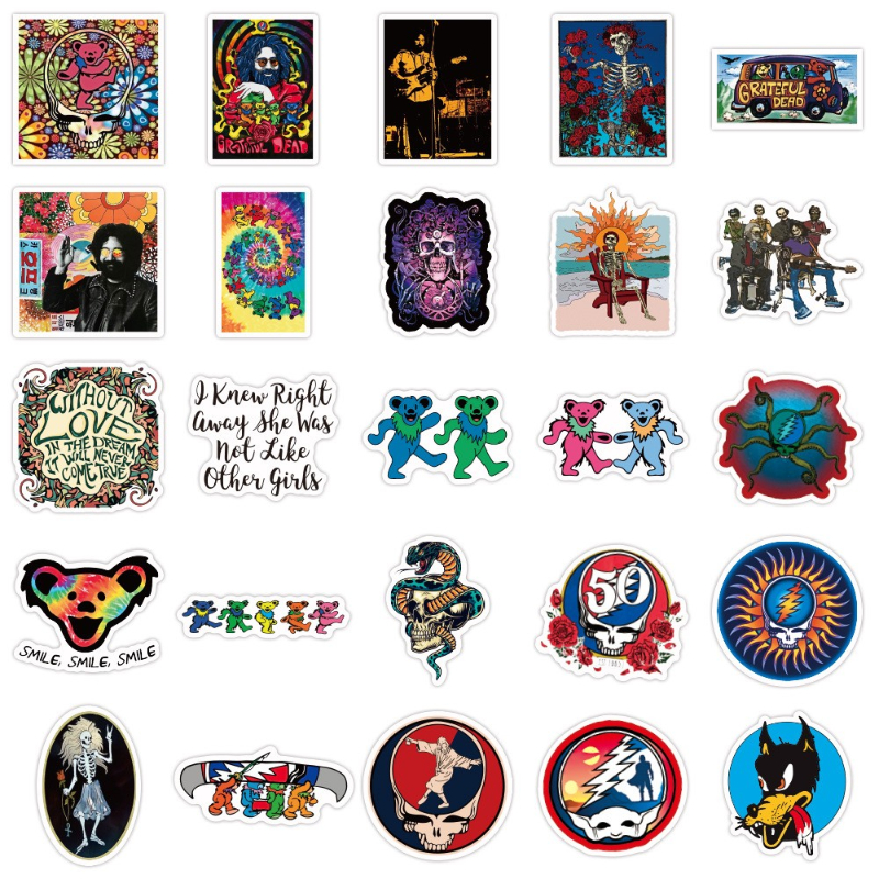 50Pcs Rock band Grateful Dead sticker Rock and roll Graffiti Kids Toy Skateboard car Motorcycle Bicycle Stickers Decals Wholesale