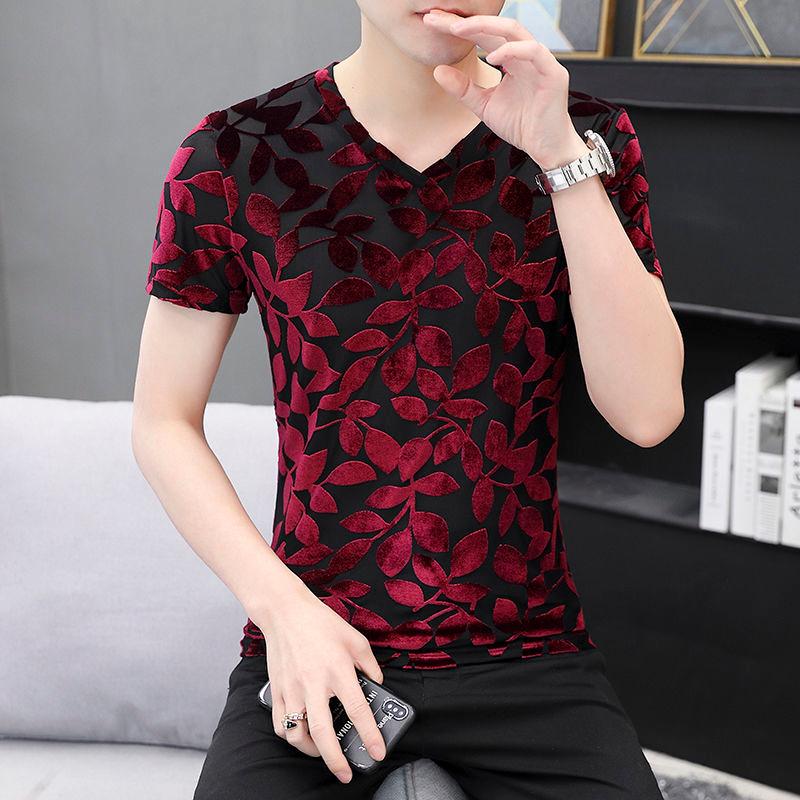 Men's T-Shirts Gold Velvet Ice Silk Hollow Breathable Short-sleeved V-neck T-shirt Summer 2022 High Quality Soft Comfortable T Shirt Men -X, As picture
Men's T-Shirts Gold Velvet Ice Silk Hollow Breathable Short-sleeved V-neck T-shirt Summer 2022 High Quality Soft Comfortable T Shirt Men -X, As picture