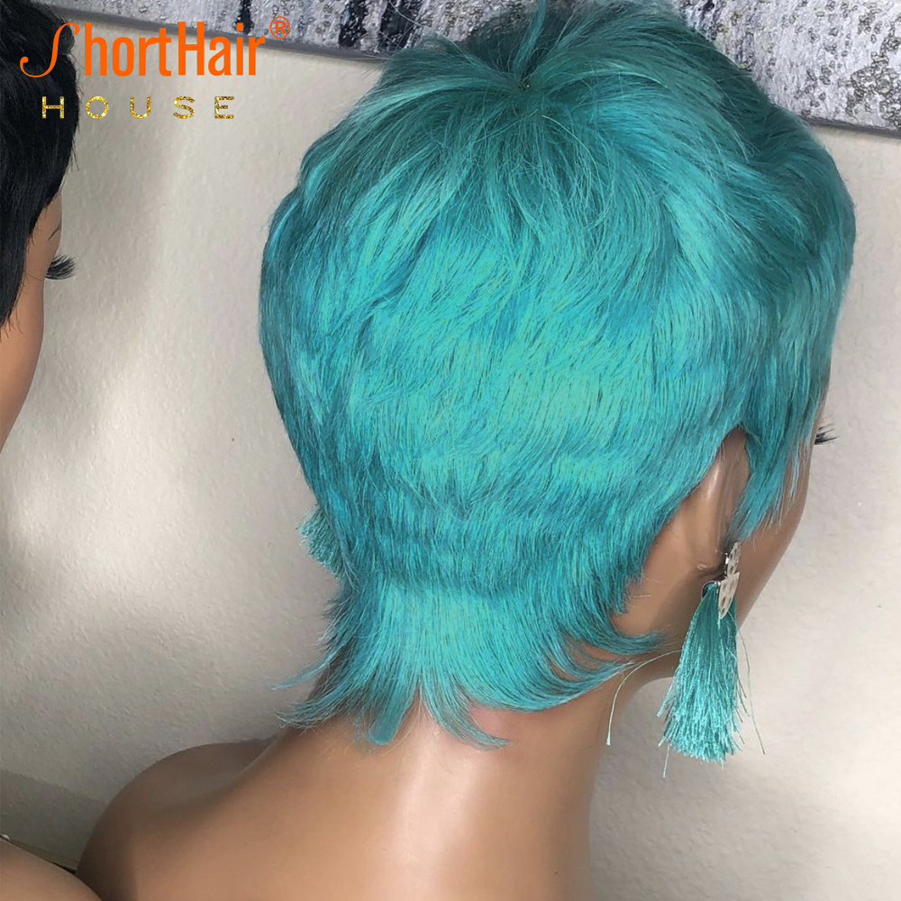 Silver Grey Pixie Short Cut Bob Wig 100% Human Hair Wigs For Women Jewelry Blue Wavy Wigs Full Machine Made Glueless