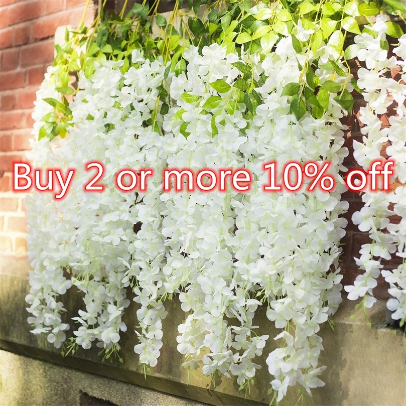 12PCs Wisteria Artificial Flowers Hanging Garland Vine Rattan Fake Flower String Silk Flowers for Home Garden Wedding Decoration 220714
12PCs Wisteria Artificial Flowers Hanging Garland Vine Rattan Fake Flower String Silk Flowers for Home Garden Wedding Decoration 220714