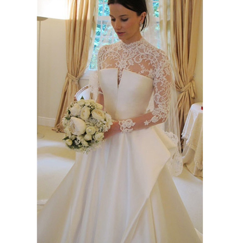 Sheer Neck Ball Gown Wedding Dresses Long Appliqued Sleeves Sequins Lace Bridal Gowns Custom Made Abiti Da Sposa