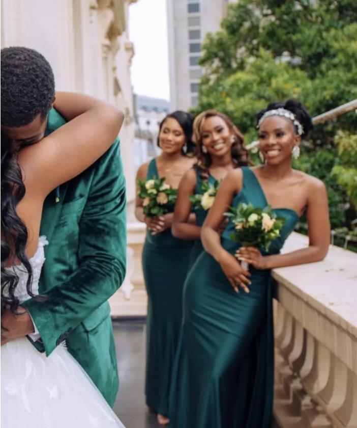 Hunter Teal Blue Mermaid Bridesmaid Dresses One Shoulder Black Girls Bohemian Beach Junior Maid of honor Wedding Guest Gown