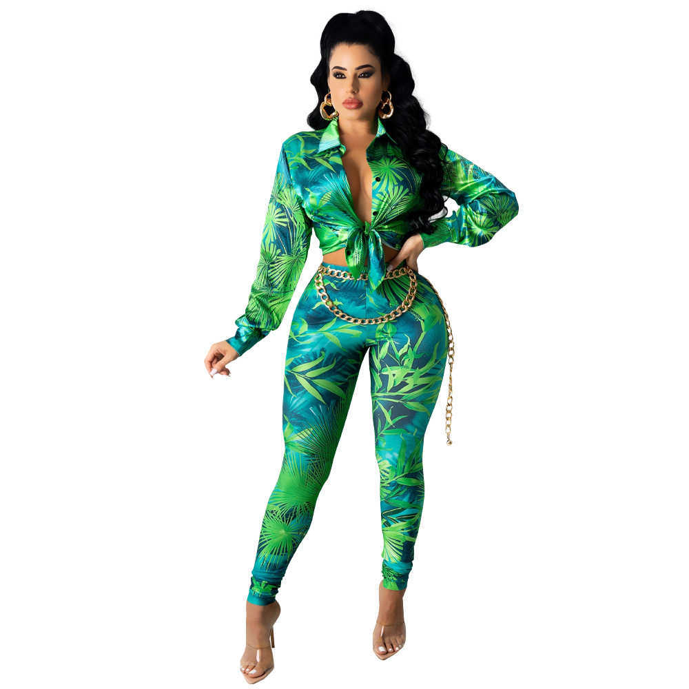 women spring and autumn winter pants fashion printing multicolor long sleeved shirt pants home leisure suit