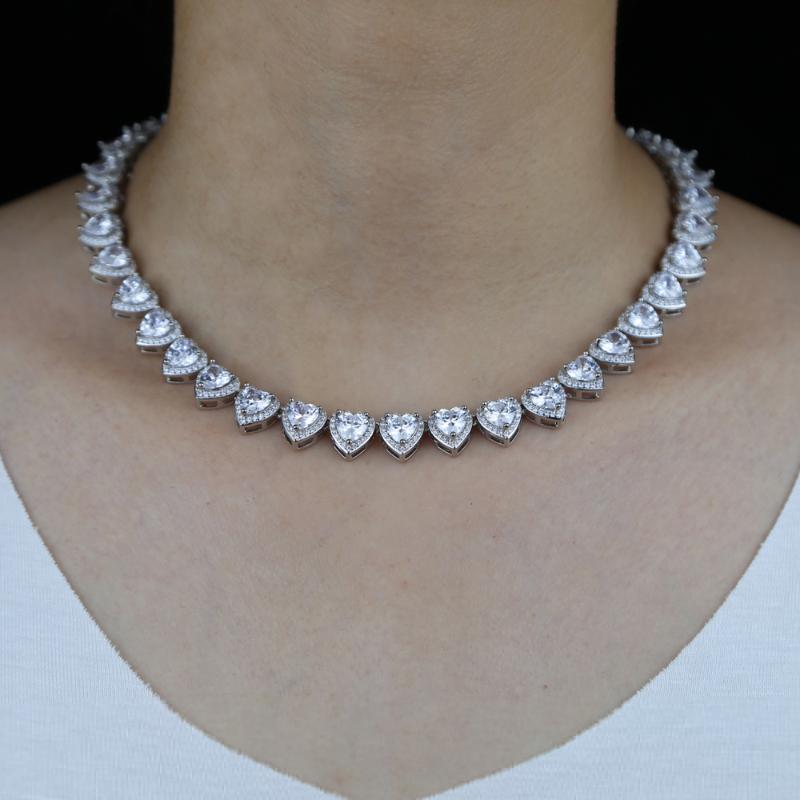 Chokers Iced Out Bling 5A Cubic Zirconia Heart CZ Cluster Necklace For Women Girlfriend Lover Tennis Chain Choker NecklaceChokers ChokersCho