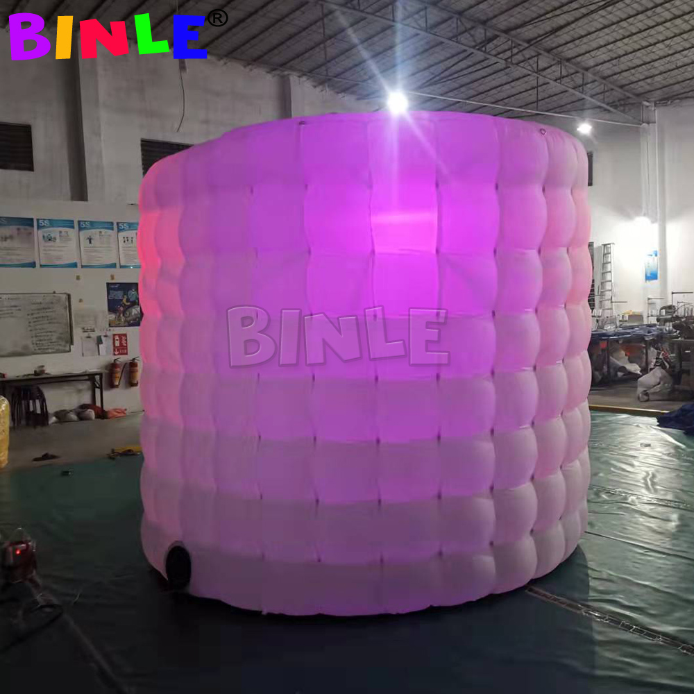 Oval Shape 360 Inflatable Photo Booth Enclosure Backdrop RGB LED Lights Portable Tent for Party Wedding Event 3x2.4m
