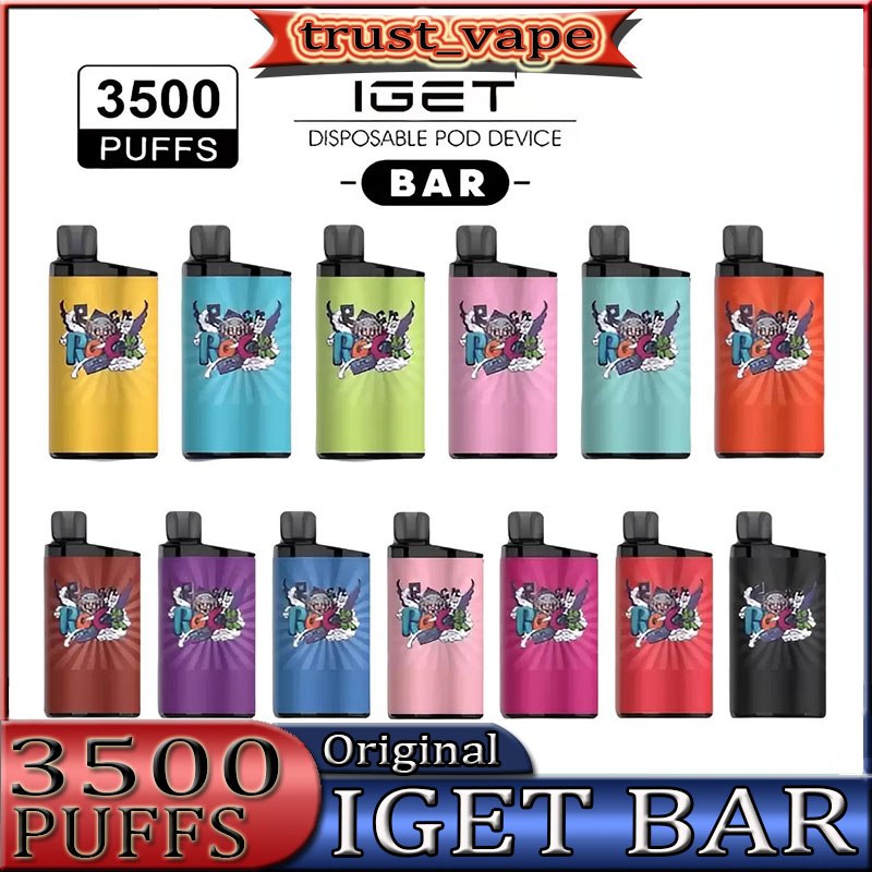 IGET BAR 3500 Puffs Disposable vape Original Device cigarettes 12ml Prefilled Cartridge 1500 mAh Battery Authentic wholesale 13 colors
IGET BAR 3500 Puffs Disposable vape Original Device cigarettes 12ml Prefilled Cartridge 1500 mAh Battery Authentic wholesale 13 colors