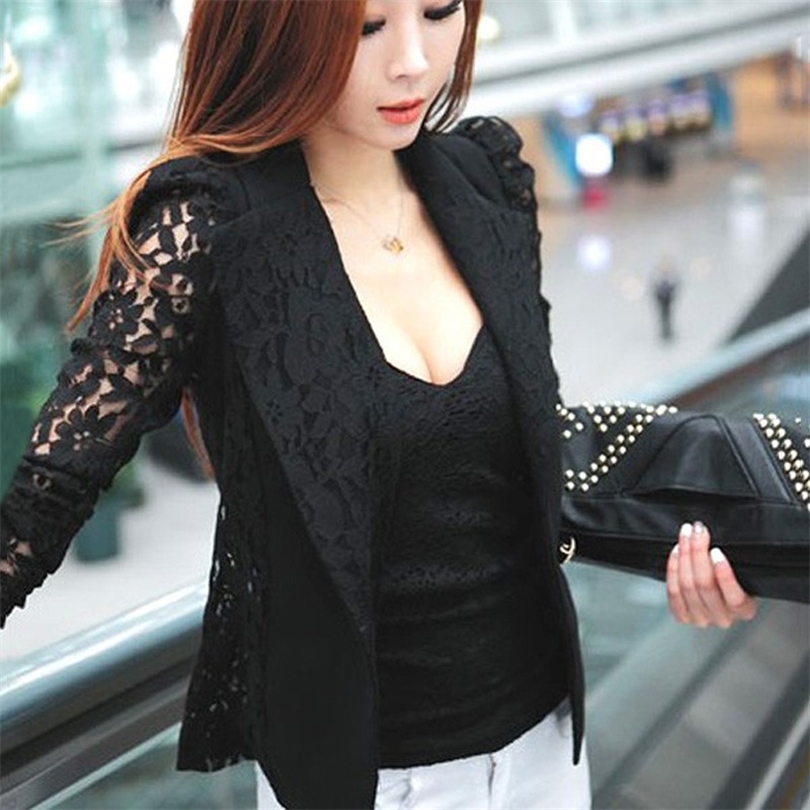 Elegant Women Blazer Long Sleeve Hollow Out Female Jacket Lace Patchwork Office Ladies Suits OL Outwear Black White Plus Size 201105
Elegant Women Blazer Long Sleeve Hollow Out Female Jacket Lace Patchwork Office Ladies Suits OL Outwear Black White Plus Size 201105