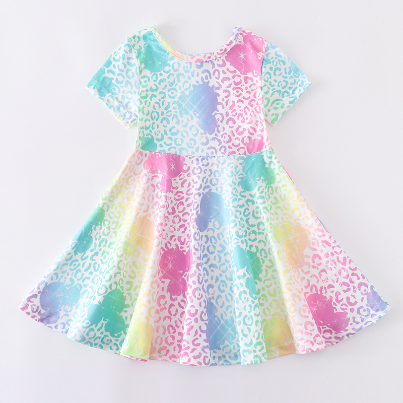 Exclusive Girlymax Summer Baby Girls Kids Clothing Milk Silk Print Twirl Dress Knee Length Short Sleeve Dino Castle 220707