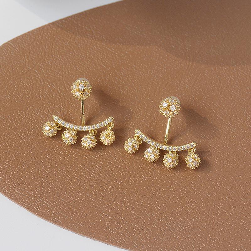 Stud Bohemia Romantic Tassel Golden Ball Earring For Women 14k Plate Gold Zirconia Earrings Wedding Jewelry Pendant AccessoriesStud