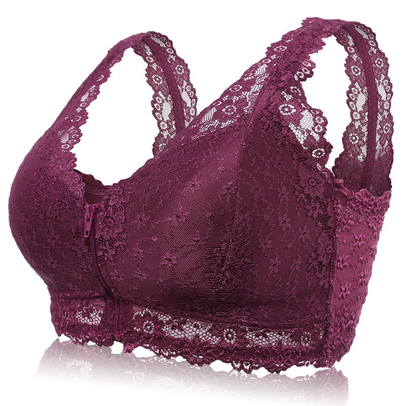 Female Vest Front Zipper Push Up Bra Full Cup Sexy Lace Bras For Women Bralette Top Plus Size Seamless Wireless Gather Brassiere 220511