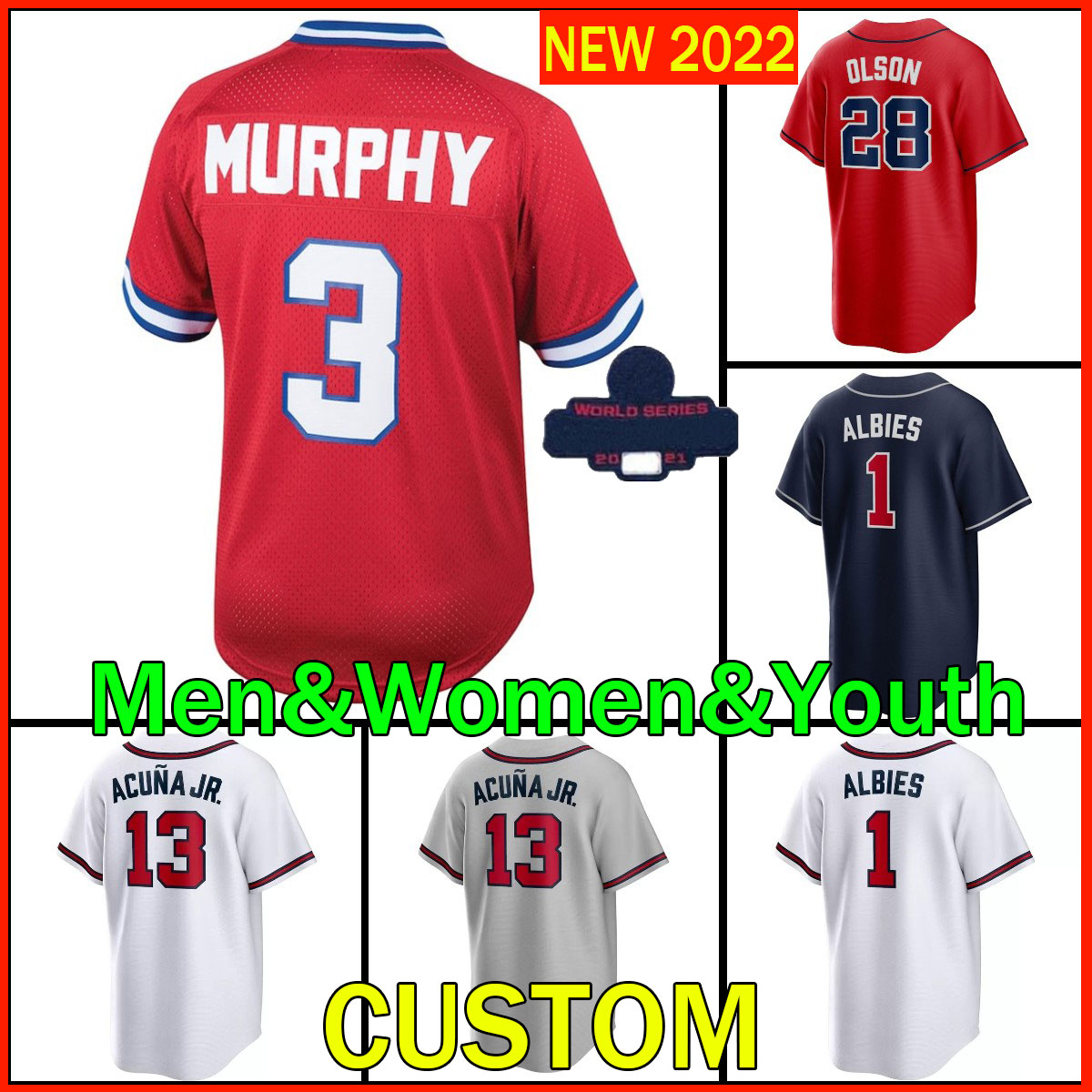 ATL New 2022 Men Women Youth WS jersey Dansby Swanson 13 Ronald Acuna Jr. Ozzie Albies 28 Matt Olson Freddie Freeman 27 Austin Brave Riley Baseball Jerseys Custom, As shown
ATL New 2022 Men Women Youth WS jersey Dansby Swanson 13 Ronald Acuna Jr. Ozzie Albies 28 Matt Olson Freddie Freeman 27 Austin Brave Riley Baseball Jerseys Custom, As shown