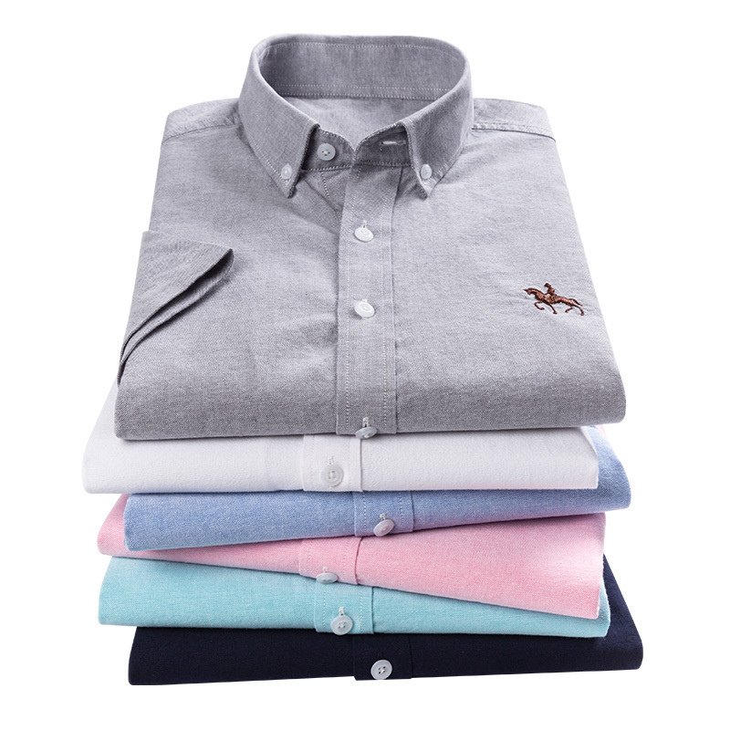 Summer Short Sleeve Turndown Collar Regular Fit Oxford Fabric 100% Cotton Excellent Comfortable Business Men Casual Shirts 220322
