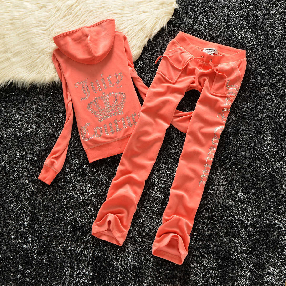 Velour Tracksuit Set for Women Lightweight Hoodie and Pants - Comfortable Loungewear C260312