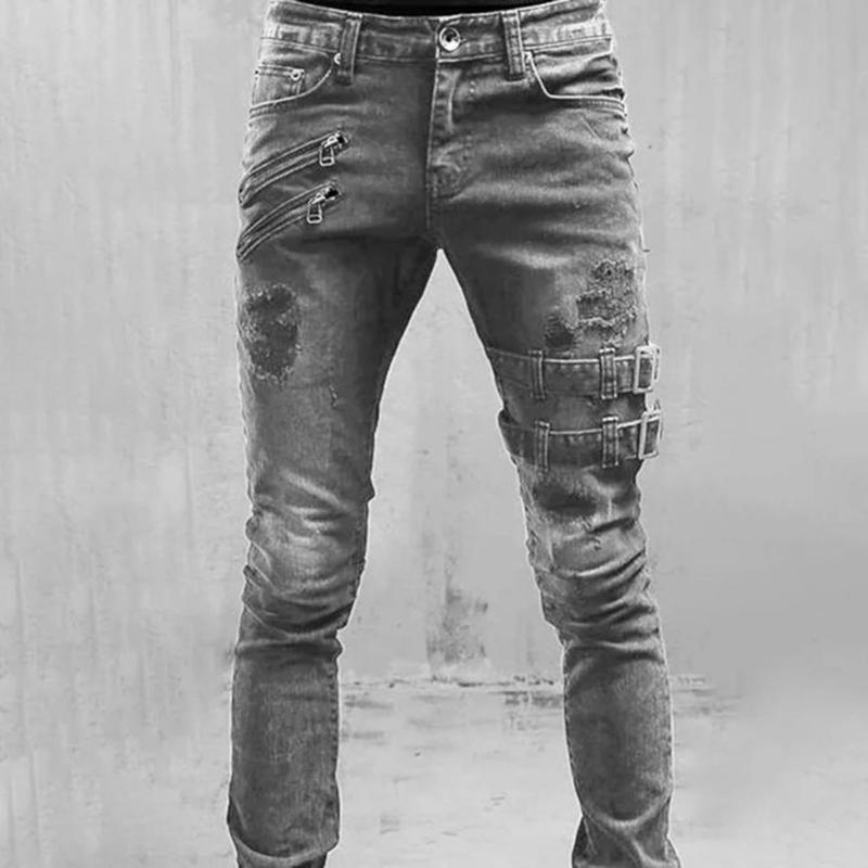 Plus Size Men Jeans Skinny Side Straps and Zips 3 Colors Trousers Excellent Stretch Men Jeans Trousers 220712