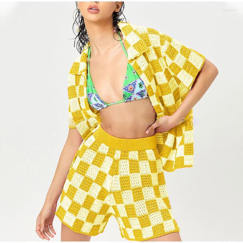 Women' Tracksuits 2022 Casual Knit Lounge Wear Women Tracksuit Summer Shorts Set Green Plaid Shirt Tops And Mini Loose Two Piece Short Sets, Black
Women' Tracksuits 2022 Casual Knit Lounge Wear Women Tracksuit Summer Shorts Set Green Plaid Shirt Tops And Mini Loose Two Piece Short Sets, Black
