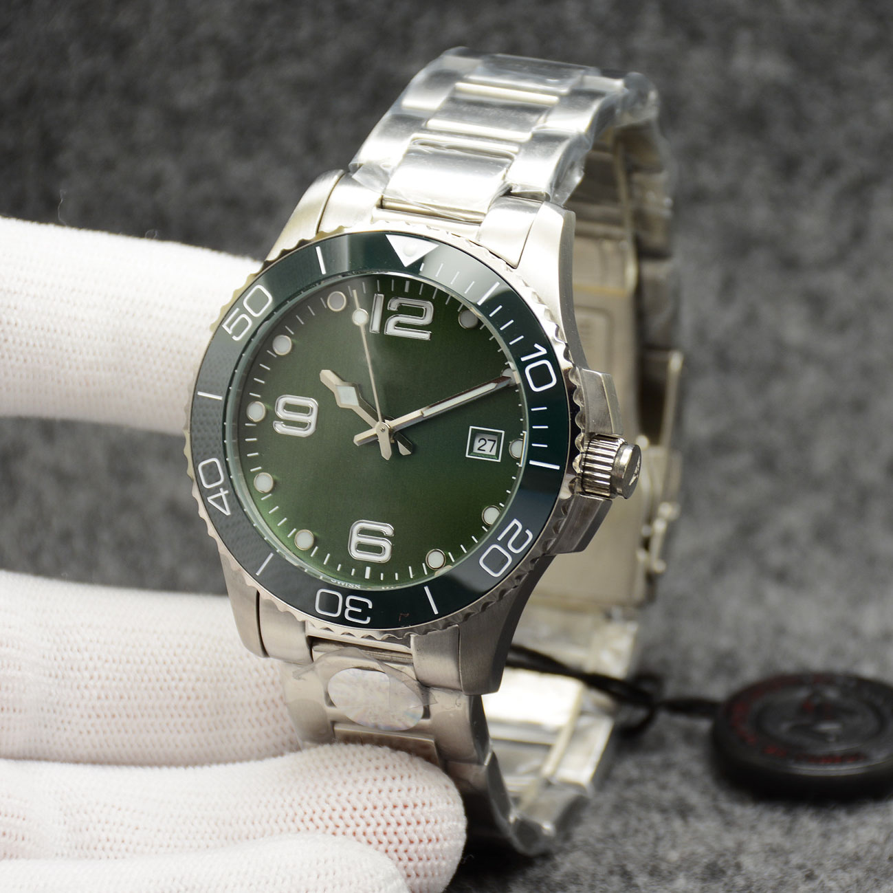 2023 41MM Conquest Mens Watches Automatic Mechanical Movement Stainless Steel Bracelet Concas Ceramic Bezel With HYDROCONQUEST Hardlex Glass Markings Green Dial
2023 41MM Conquest Mens Watches Automatic Mechanical Movement Stainless Steel Bracelet Concas Ceramic Bezel With HYDROCONQUEST Hardlex Glass Markings Green Dial