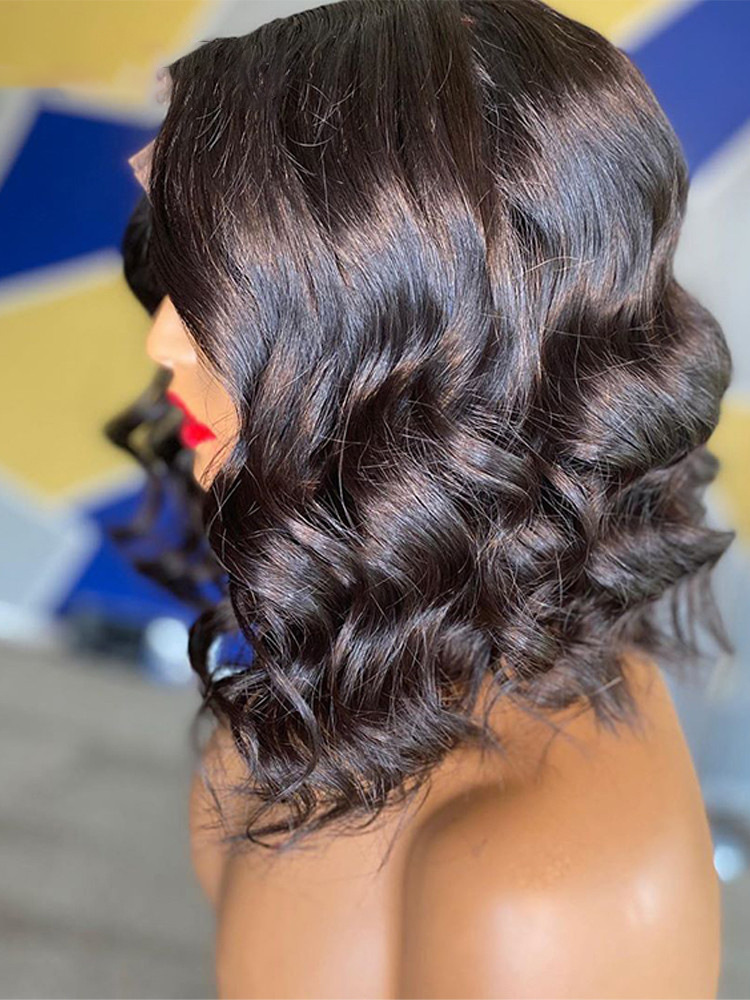 Black Middlepart Short Wave Lace Front High Temperature wig for Woman Cosplay wig