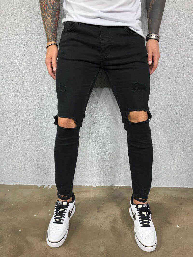 Men Jeans Skinny Ripped Stretch Slim Elastic Denim Pants Black Blue Male Spring Summer Autumn Hip Hop Zipper Jeans G0104