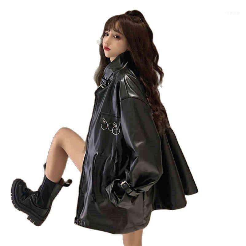 Women's Leather & Faux Locomotive Clothing PU Jacket Female 2022 Korean Loose Waist Black Stand-up Collar Jackets Women Short Outerwear F993
Women's Leather & Faux Locomotive Clothing PU Jacket Female 2022 Korean Loose Waist Black Stand-up Collar Jackets Women Short Outerwear F993