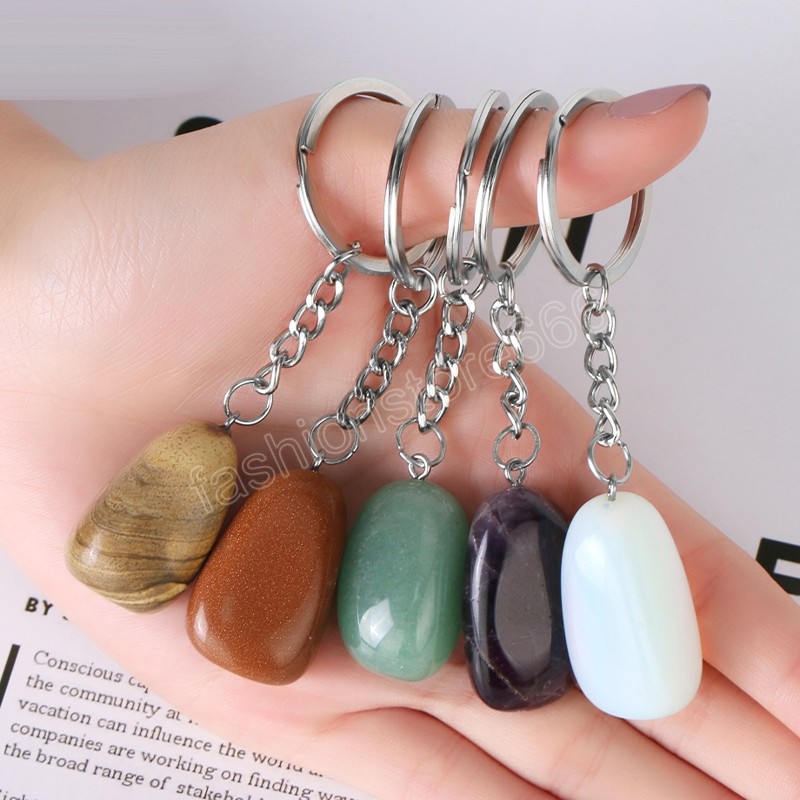 Natural Stone Keychain Irregular Crystals Keychains Pendant Wholesale Key Chains for Men Car Keys Ring Chain Holder
