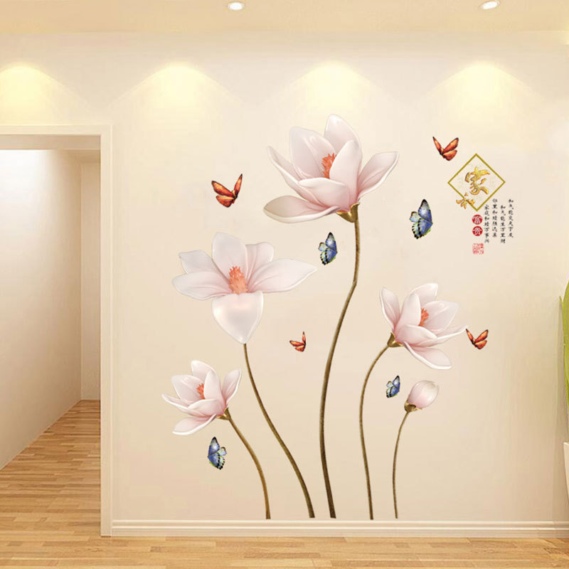 Large Vinyl Lotus wall stickers Flowers Home Decor 3D Wall Sticker Living Room Decoration 3d Wallpaper Flower WallMurals
