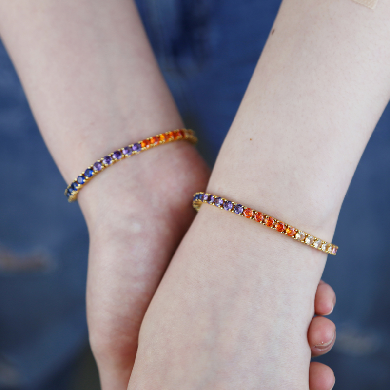 4MM 5A Cubic Zirconia Rainbow CZ Tennis Chain Bracelet Gold Plated Colorful Summer Women Girl Trendy Jewelry