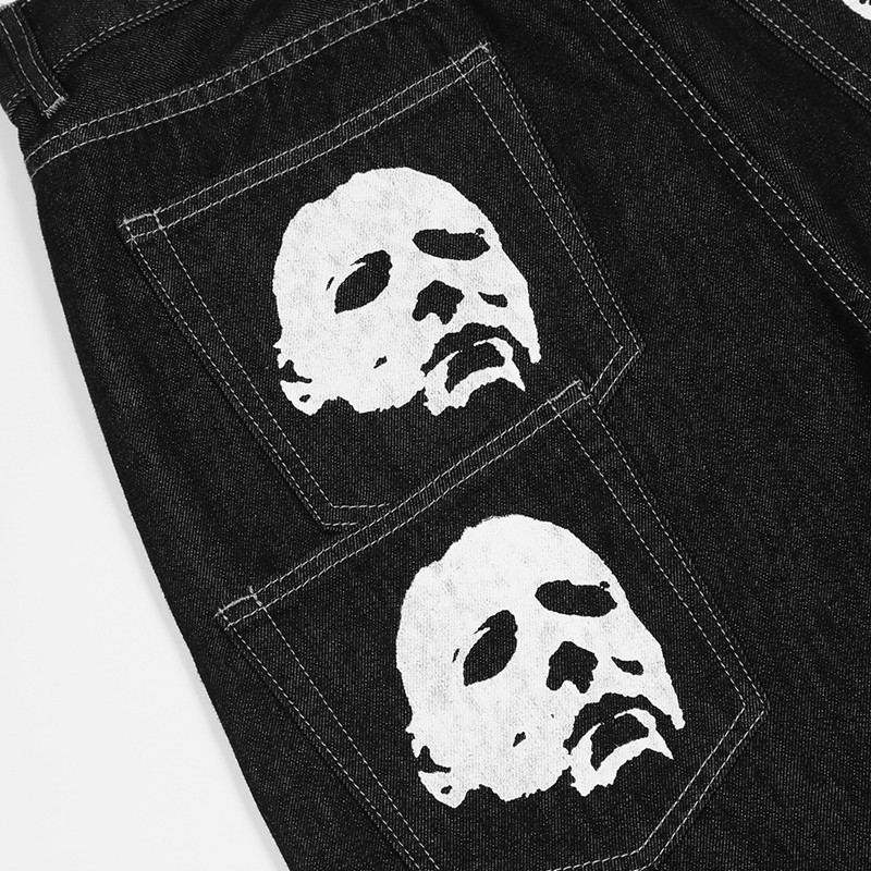 Jeans With Print Baggy Jeans Man Trendyol Men Skeleton Pants Y2k Print Hip Hop Black Vintage Streetwear Men's Denim Pants Women 220329
