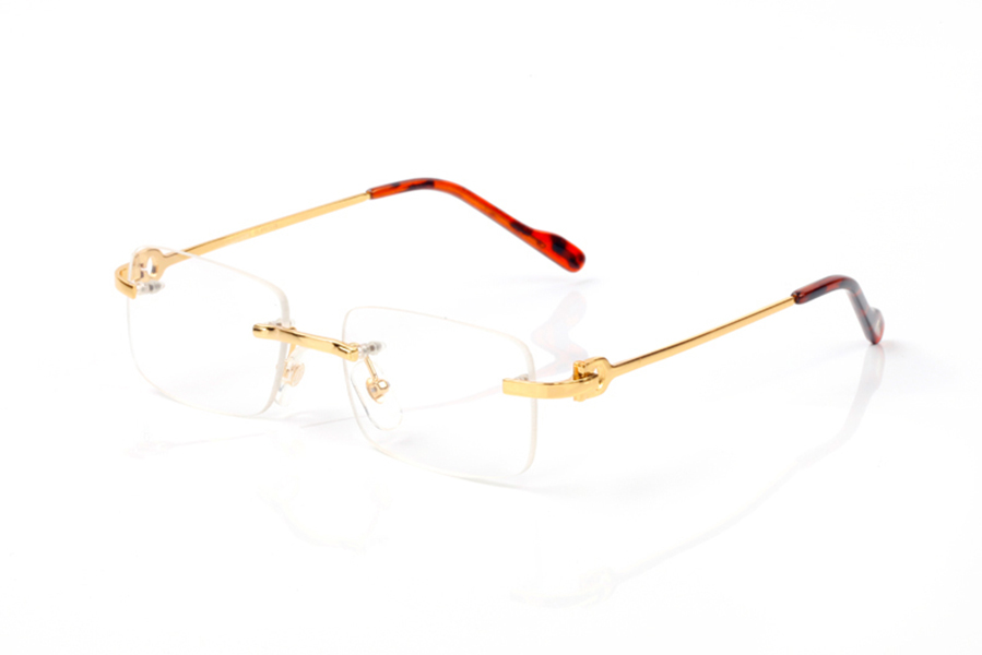 100 Sunglasses Rectangle Rimless Transparent Lens for C-shades Designer Sunglasses with Gold Silver Metal Men and Women Fashion Driving Vintage 52mm Glasses