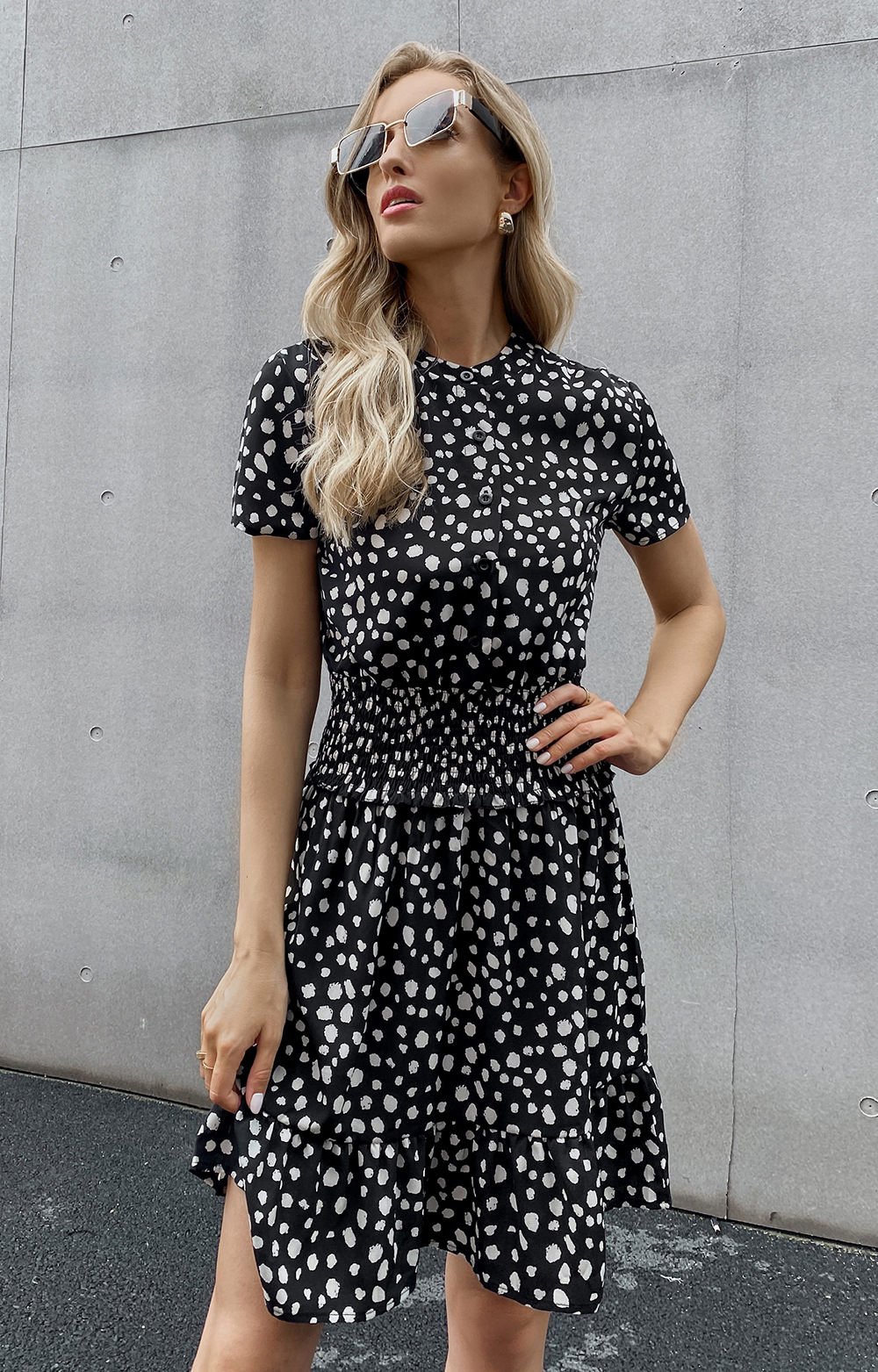 Dress Women Leopard Casual Black Summer Ruffle Mini Graduation Dresses Buttons Ladies Purple Waisted Fitted Clothing 2022 Womens Clothes
